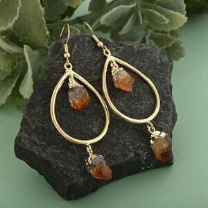 NEW IN BOX Brazilian Citrine Drop Earrings in Goldtone 36.50 ctw